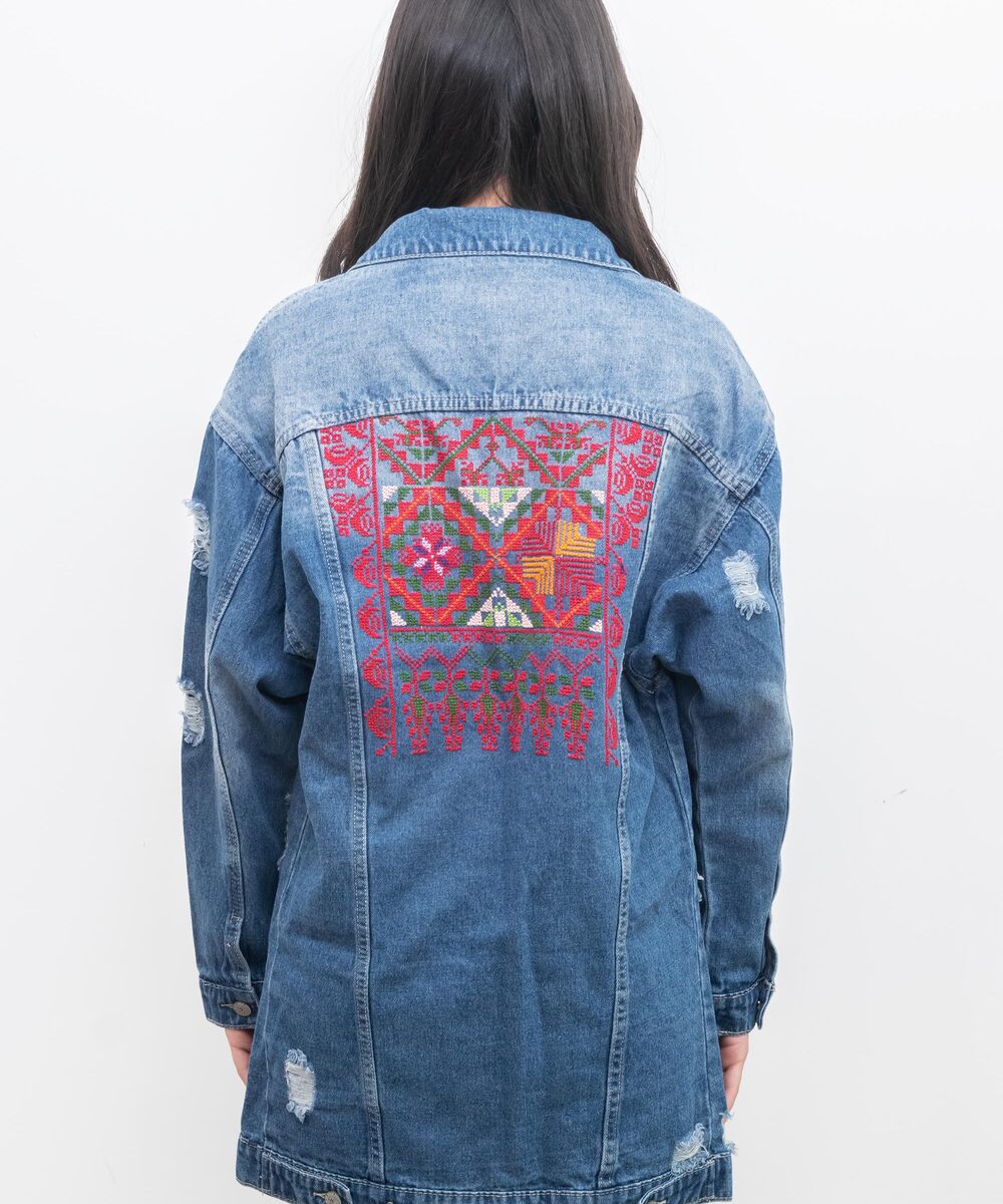Long Denim Jacket with Hand Embroidery