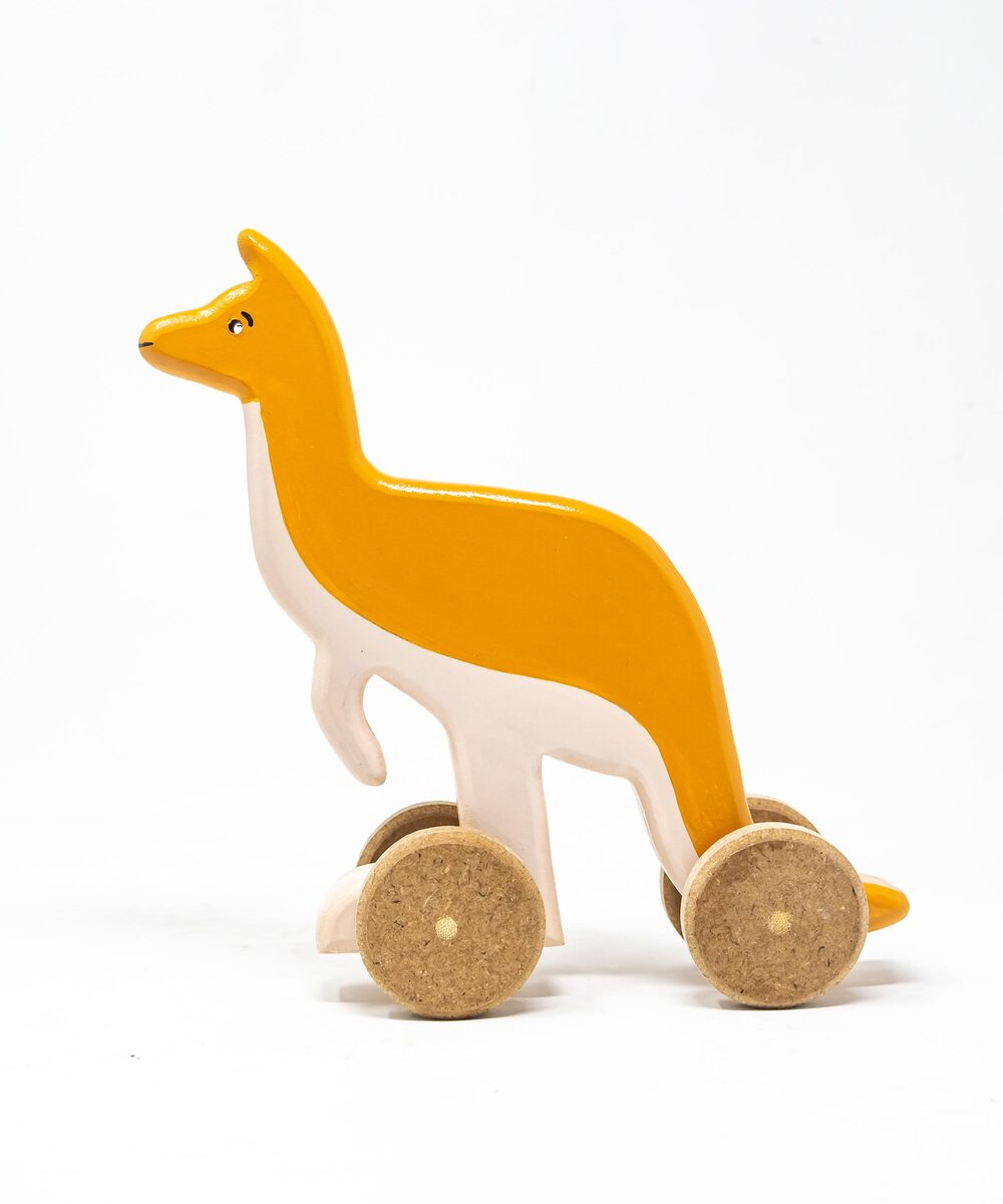 Wooden Kangaroo Toy on Wheels