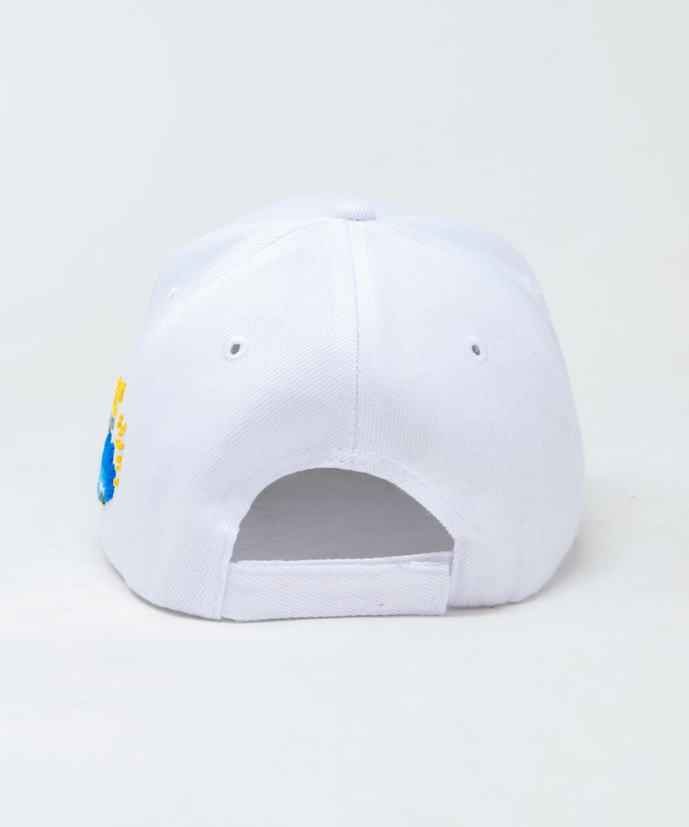 White Embroidered Cap - Blue Floral 