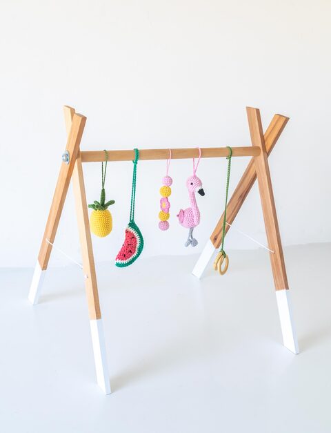 Crochet Baby Gym Toy With Wooden Stand